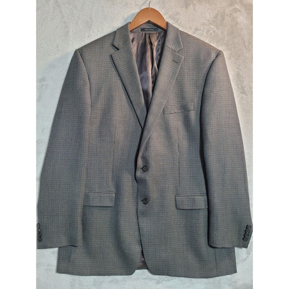 Lauren Ralph Sport Coat Mens 46L Gray Check Wool Twill 2 Button Blazer Long